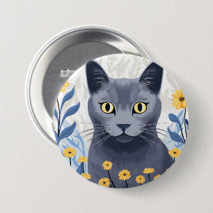 Russische Blaukatzengelbe Blumen Button