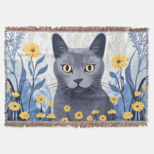 Russische Blaukatzengelbe Blumen Decke