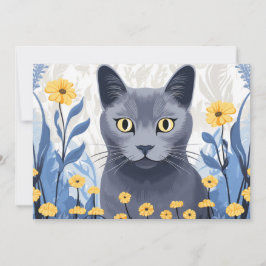 Russische Blaukatzengelbe Blumen Feiertagskarte