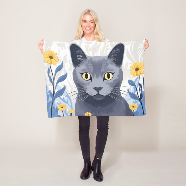 Russische Blaukatzengelbe Blumen Fleecedecke (Beispiel)