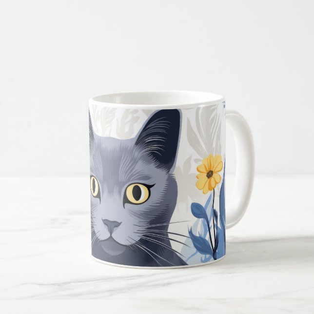 Russische Blaukatzengelbe Blumen Kaffeetasse (VorderseiteRechts)