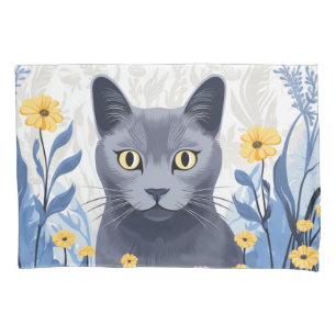 Russische Blaukatzengelbe Blumen Kissenbezug
