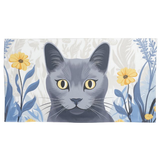Russische Blaukatzengelbe Blumen Kissenbezug (Vorderseite)