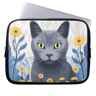 Russische Blaukatzengelbe Blumen Laptopschutzhülle