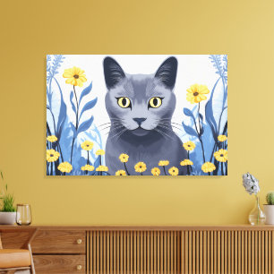 Russische Blaukatzengelbe Blumen Leinwanddruck
