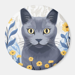 Russische Blaukatzengelbe Blumen Magnet