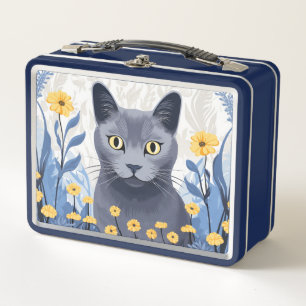 Russische Blaukatzengelbe Blumen Metall Brotdose