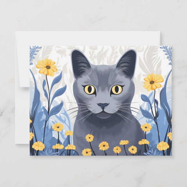 Russische Blaukatzengelbe Blumen Mitteilungskarte (Vorderseite)