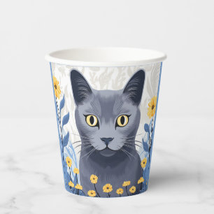 Russische Blaukatzengelbe Blumen Pappbecher