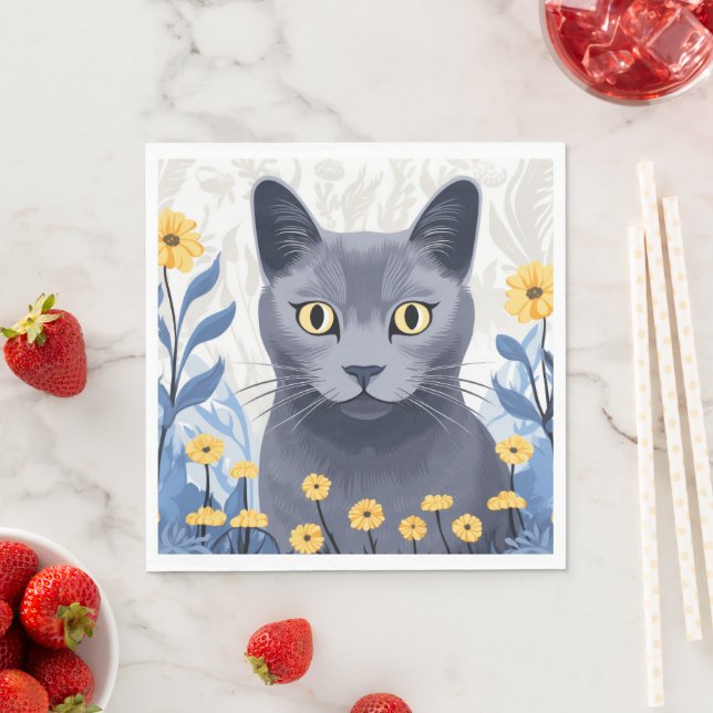 Russische Blaukatzengelbe Blumen Serviette (Beispiel)