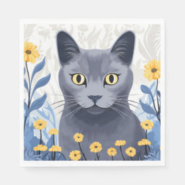 Russische Blaukatzengelbe Blumen Serviette