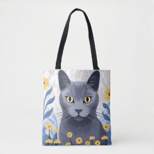 Russische Blaukatzengelbe Blumen Tasche
