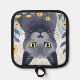 Russische Blaukatzengelbe Blumen Topflappen