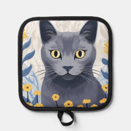 Russische Blaukatzengelbe Blumen Topflappen