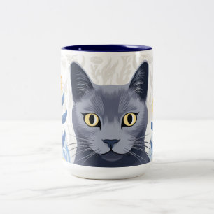 Russische Blaukatzengelbe Blumen Zweifarbige Tasse