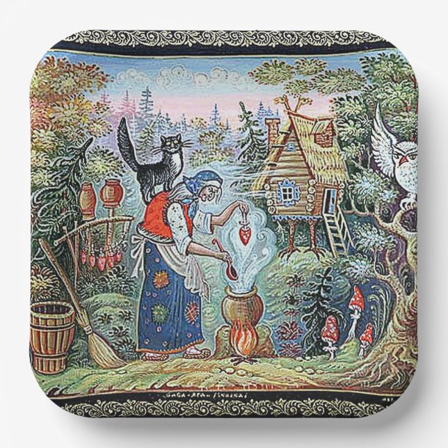 RUSSISCHE FAIRYTALE "BABA JAGA" PAPPTELLER (Vorderseite)