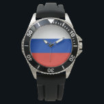 Russische Flagge (Russland) Armbanduhr<br><div class="desc">Dieses Design zeichnet sich durch die Nationalflagge Russlands (auch als Russische Föderation bekannt) aus, eines transkontinentalen Landes zwischen Osteuropa und Nordasien. Russland ist das größte Land der Welt und das bevölkerungsreichste Land Europas. Russland besteht aus mehr als einem Achtel der bewohnten Landfläche der Erde. Die russische Hauptstadt Moskau ist die...</div>