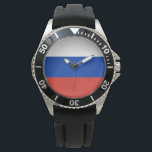 Russische Flagge (Russland) Armbanduhr<br><div class="desc">Dieses Design zeichnet sich durch die Nationalflagge Russlands (auch als Russische Föderation bekannt) aus, eines transkontinentalen Landes zwischen Osteuropa und Nordasien. Russland ist das größte Land der Welt und das bevölkerungsreichste Land Europas. Russland besteht aus mehr als einem Achtel der bewohnten Landfläche der Erde. Die russische Hauptstadt Moskau ist die...</div>