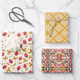 Russische Folk Art Red Berries und ladyug geometri Geschenkpapier Set