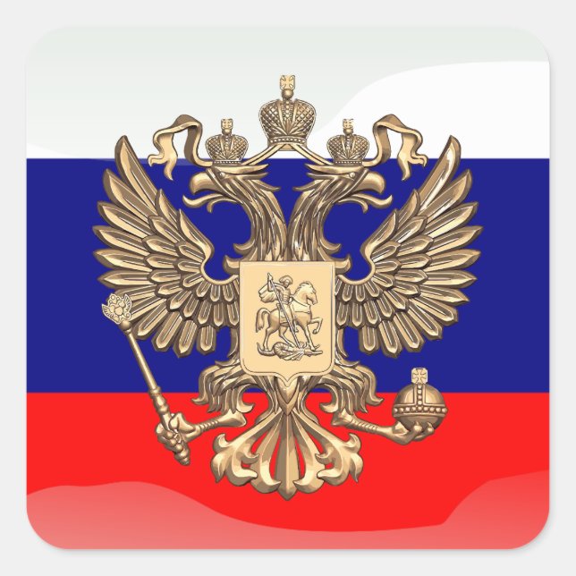 Russische Hochglanzflagge Quadratischer Aufkleber (Vorderseite)