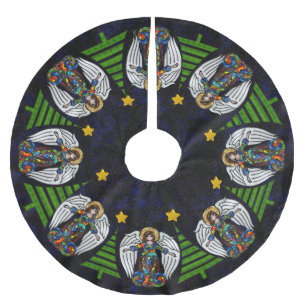 Russische Icon Guardian Angels und Weihnachtsbaume Polyester Weihnachtsbaumdecke