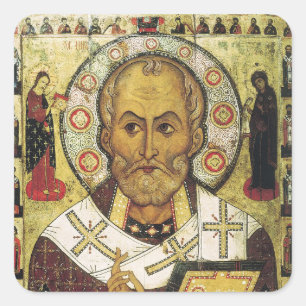 Russische Ikone des Heiligen Nikolaus Quadratischer Aufkleber