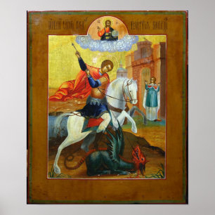 Russische Ikone von St George und von Drachen Poster