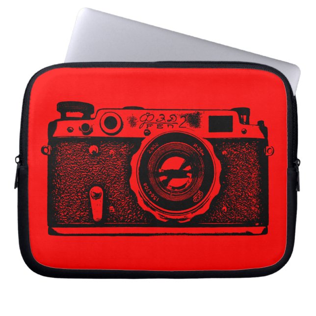 Russische Kamera - Schwarz auf Rot Laptopschutzhülle (Vorderseite)