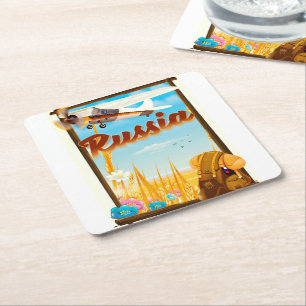 Russische Landschaft Cartoon Reiseplakat Rechteckiger Pappuntersetzer