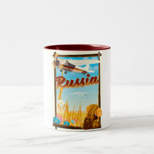 Russische Landschaft Cartoon Reiseplakat Zweifarbige Tasse