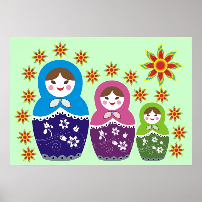 Russische Matryoshka-Puppe in Sonnenblumen Poster (Vorne)