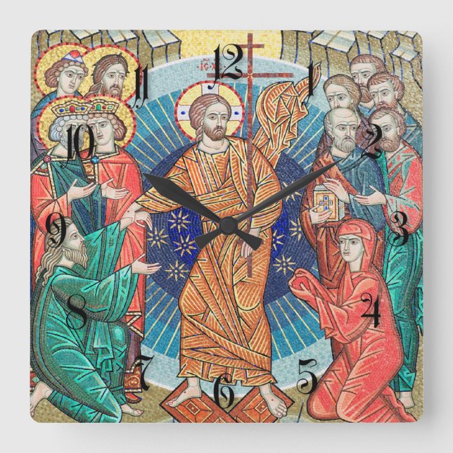Russische Mosaikikone Quadratische Wanduhr (Vorderseite)
