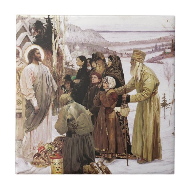 Russische Priester und Bauern beten Jesus Fliese (Vorderseite)