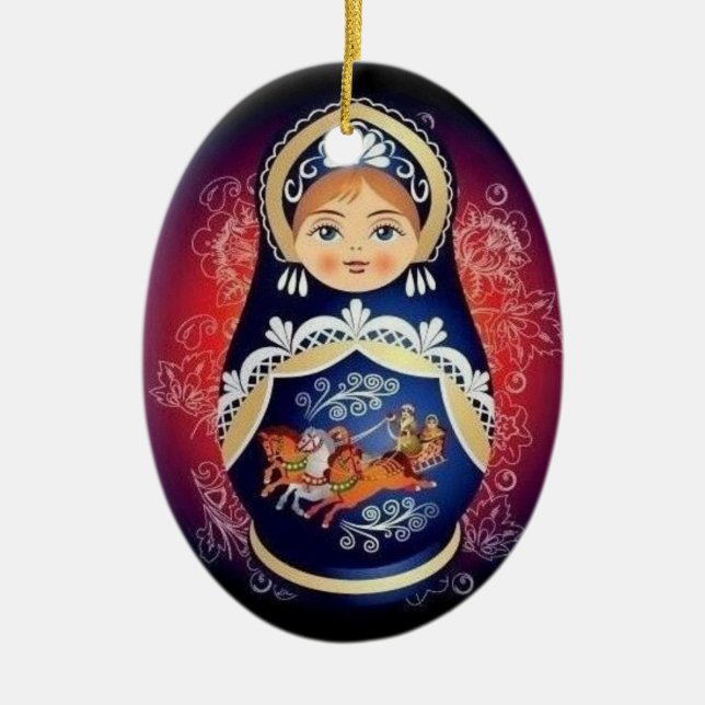 Russische Puppe Babushka Weihnachtsverzierung Keramikornament (Vorne)