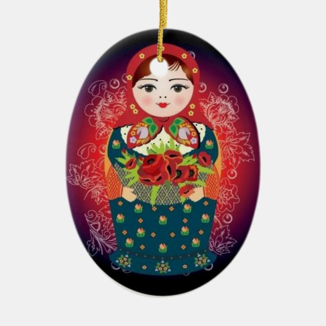 Russische Puppen-Weihnachtsverzierung - "Sophia " Keramik Ornament (Vorne)