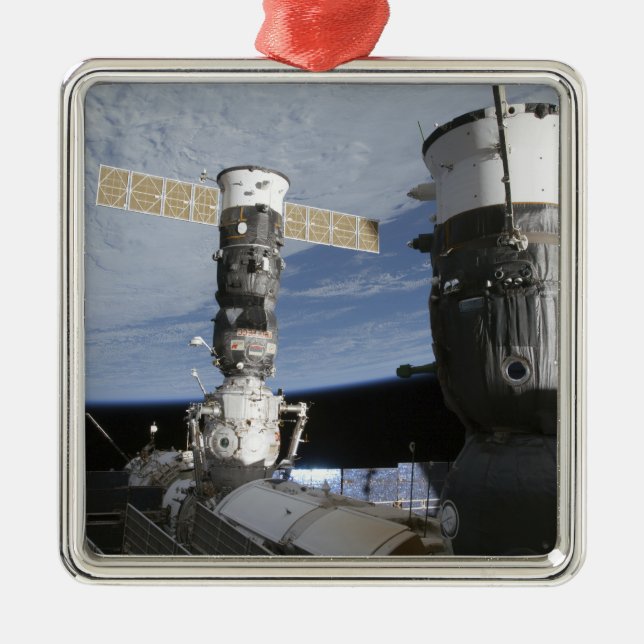 Russische Sojus- und Progress-Raumfahrzeuge Silbernes Ornament (Vorne)
