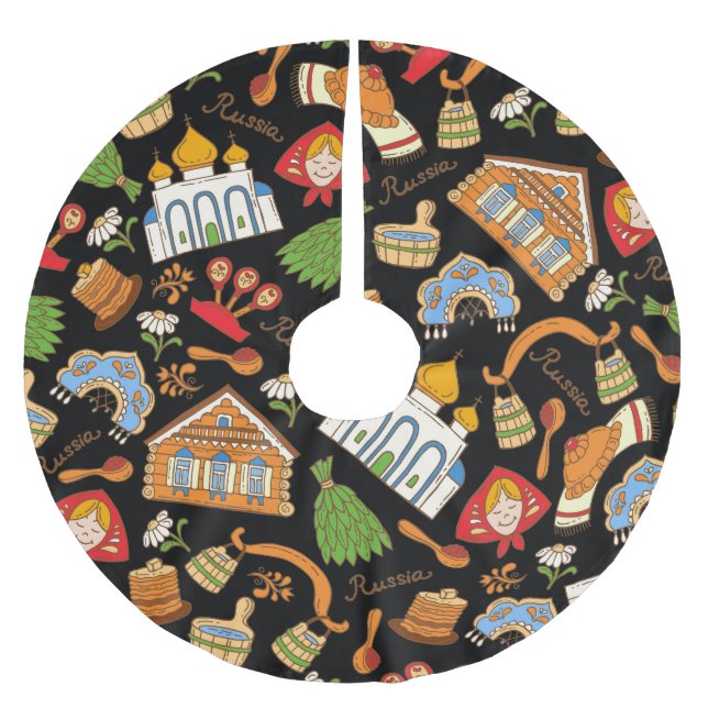 Russische Symbole: Vintages Muster. Polyester Weihnachtsbaumdecke (Vorderseite)