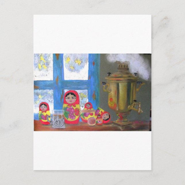 russische Teezeit Postkarte (Vorderseite)