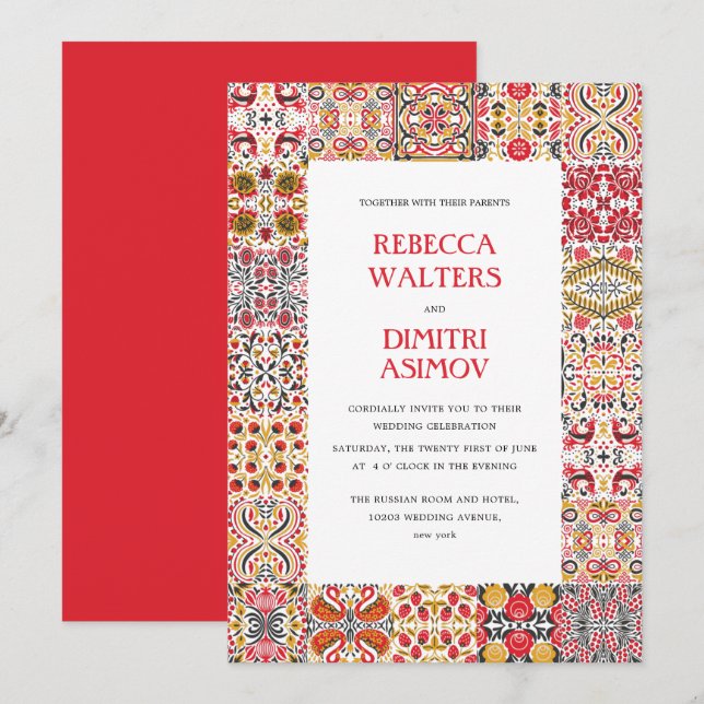 Russische Volkskunst Khokhloma Border Wedding Einladung (Vorne/Hinten)