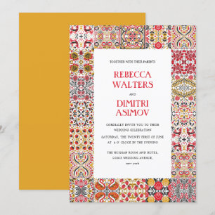 Russische Volkskunst Khokhloma Border Wedding Einladung