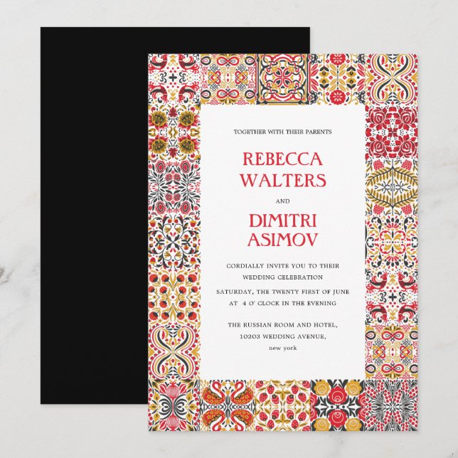 Russische Volkskunst Khokhloma Border Wedding Einladung (Vorne/Hinten)