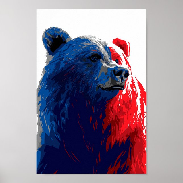 Russischer Bär - Fett Blau und Rot Design Poster (Vorne)