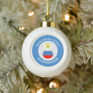 Russischer Engel Chanukka-Flagge Personalisiert Keramik Kugel-Ornament