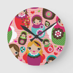 Russischer Puppenillustrationshintergrund Runde Wanduhr