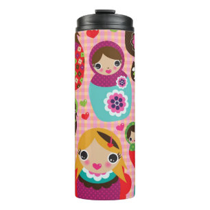 Russischer Puppenillustrationshintergrund Thermosbecher