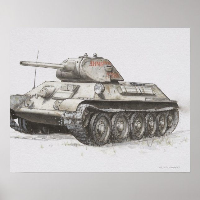 Russischer T-34-Tank, Seitenansicht. Poster (Vorne)