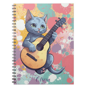 Russisches Blue Cat Notebook mit Gitarre Notizblock