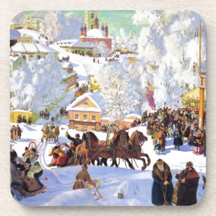 Russisches Dorf im Winter Untersetzer