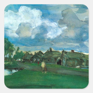 Russisches Dorf Valentin Serov Quadratischer Aufkleber