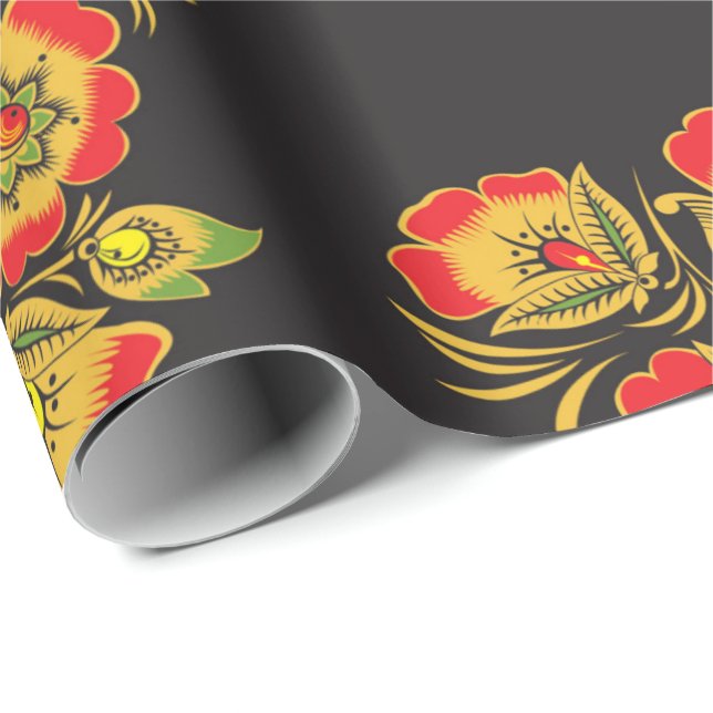 Russisches Hohloma-Wrackpapier Geschenkpapier (Rolleneckpunkt)